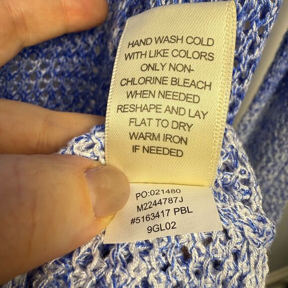 Blue Ombre Open Knit Sweater Womens XL Long Sleeve Vacation Greece Rayon - Picture 5 of 6